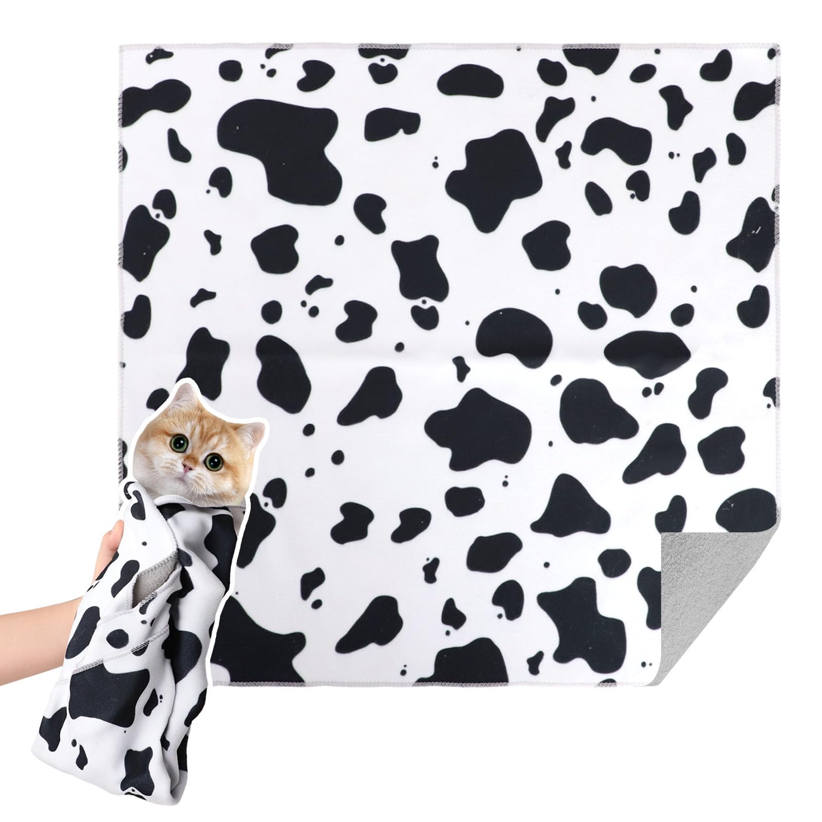 EOAMGO Cat Wrap for Cutting Claws, Self Adherent Cat Grooming Bag Cat Wrapping Cloth, Anti-Scratch, Anti-Bite, Restraint Cat Blanket for Ear Canal Cleaning, Medicine Feeding (M, cow)