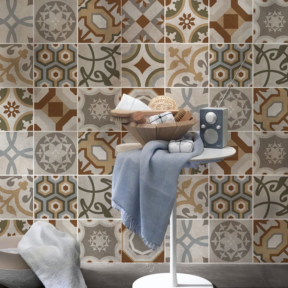 RE-COVERTILES - Tile Stickers for Bathroom and Kitchen 24 Pcs 10x10 cm - PS00173 Wall Decoration in Waterproof PVC Mosaic Tiles Style Azulejos Cement Tiles