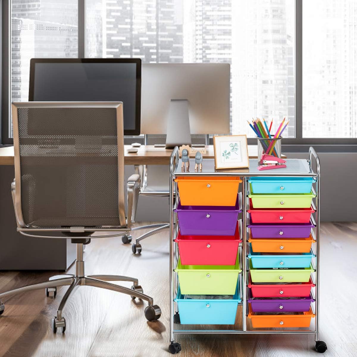 Giantex 15-Drawer Organizer Cart Office School Storage Cart Rolling Drawer Cart for Tools, Scrapbook, Paper (Multicolor): Home Improvement