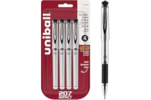 uni-ball Signo 207 Impact Stick Gel Pen, 4 Black Pens, 1.0mm Bold Point Gel Pens, Smooth Writing, Archival-Quality Ink, Acid-Free, Superior Comfort