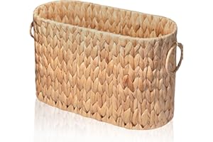 PINXIURY Water HyacinthToilet Paper Storage Basket, Bathroom Toilet Organizer with Strap Handle, Woven Toilet Paper Holder for 6 Mega Rolls, Bathroom Storage, Magazine Holder for Office, Bedroom