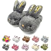 Women's Fluffy Rabbit Slippers with Floral Ears Plush Bunny Bedroom House Shoes Plus Size Adult Cotton Cute Indoor Winter Non Slip Animal Slipper for Men Girls Youth