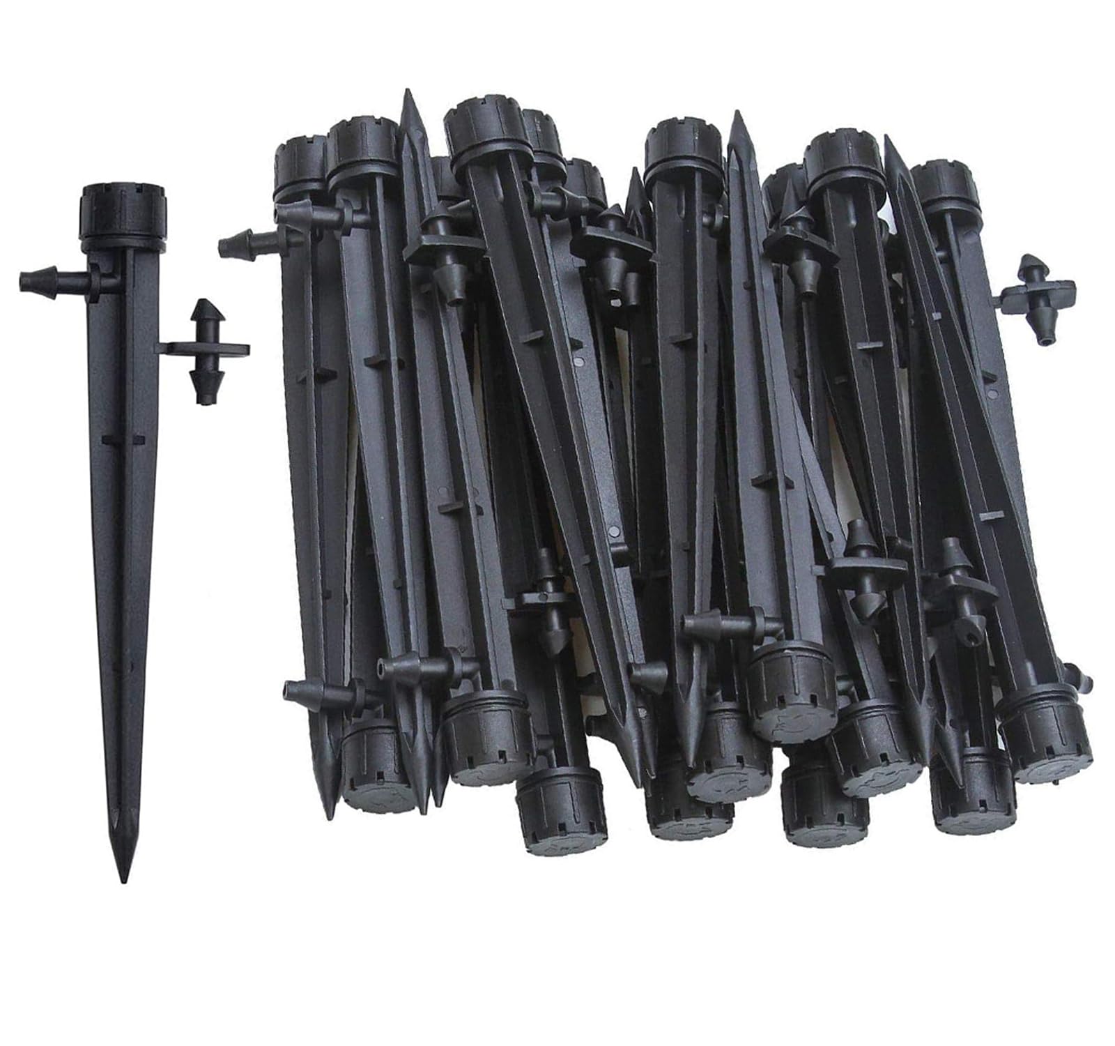 UCLEVER Irrigation Drippers with Barbed Connector for 4mm/7mm Tube, Adjustable 360 Degree Water Flow Stake Emitter Drip System, Pack of 50