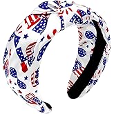 White American Flag Headbands for Women 4th of July Headband Patriotic USA Bow Star Knotted Hair Hoop Wide Independence Day for Hair Accessories