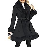 Bellivera Women's Wool Pea Coat Faux Fur Jacket Winter Warm Parka Overcoat with Belt