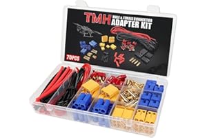 70 Pcs TMH T-Plug / EC3 / EC5 / XT60 / XT90 Male and Female Adapter Connector Plug with Silicone Wire + Heat Shrink Tube for RC ESC Lipo Battery Motor (70 PCS)
