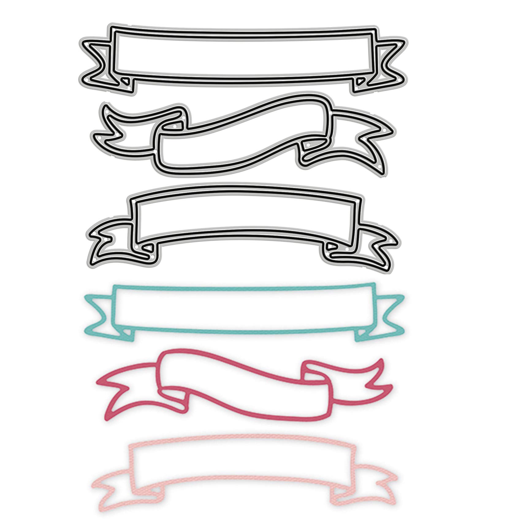 3pcs Banners Tag Label Ribbon Metal Die Cuts, Lace Bow Tag Lable Cutting Dies Cut Stencils DIY Invitation Card Scrapbooking Album Decorative Embossing Paper Dies Card Making