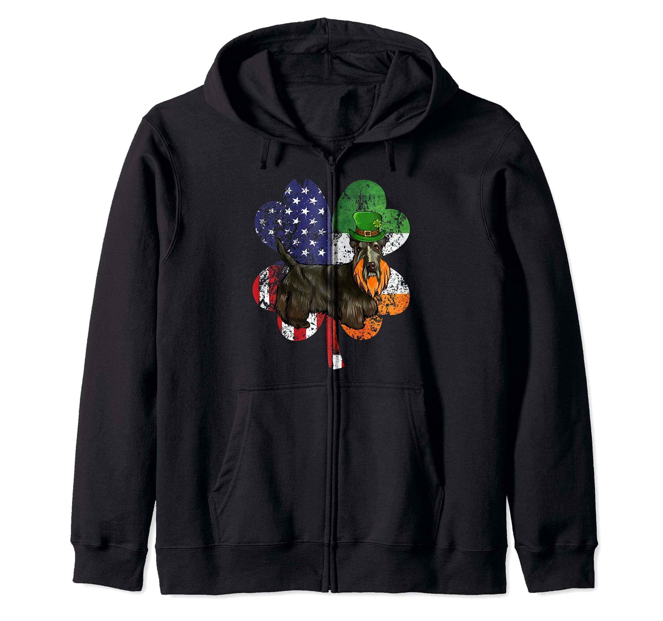 St Patricks Day Irish American Flag Scottish Terrier Dog Zip Hoodie