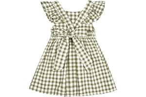 AGQT Baby Girls Plaid Dress Flutter Sleeve Gingham Spring Summer Dresses Size 12M-6T