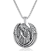 BIYONGDE Vintage Praying Guardian Angel Medallion, Antique Silver Stainless Steel Religious Amulet,Prayer with Wings Pendant Necklace, Classic Christian Jewelry for Faith and Protection