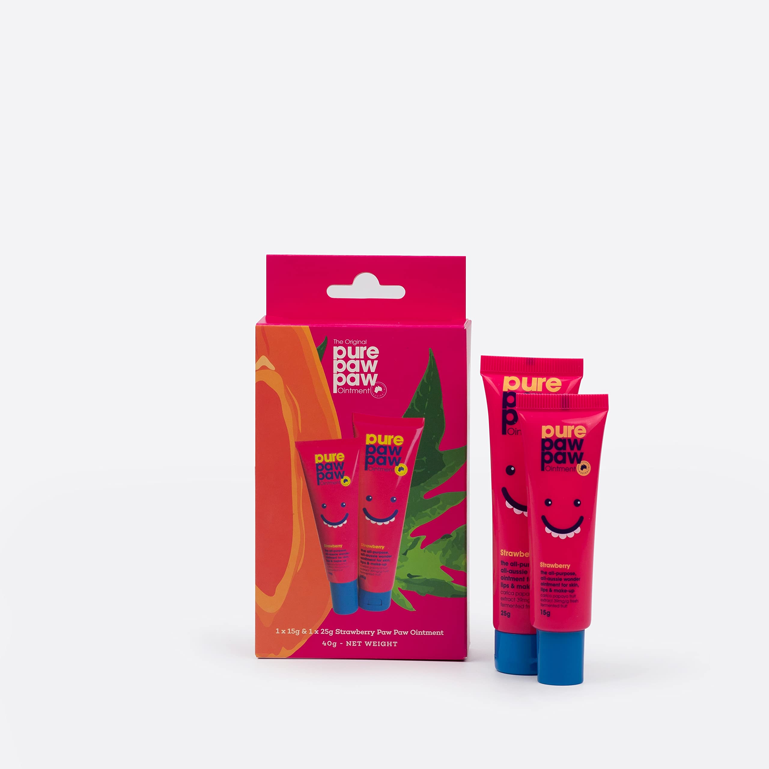 Pure Paw Paw Original All Purpose Australian Ointment Strawberry Duo Set, Smoothes and Soothes, All Skin Types and Makeup 1 x 25g & 1 x 15g