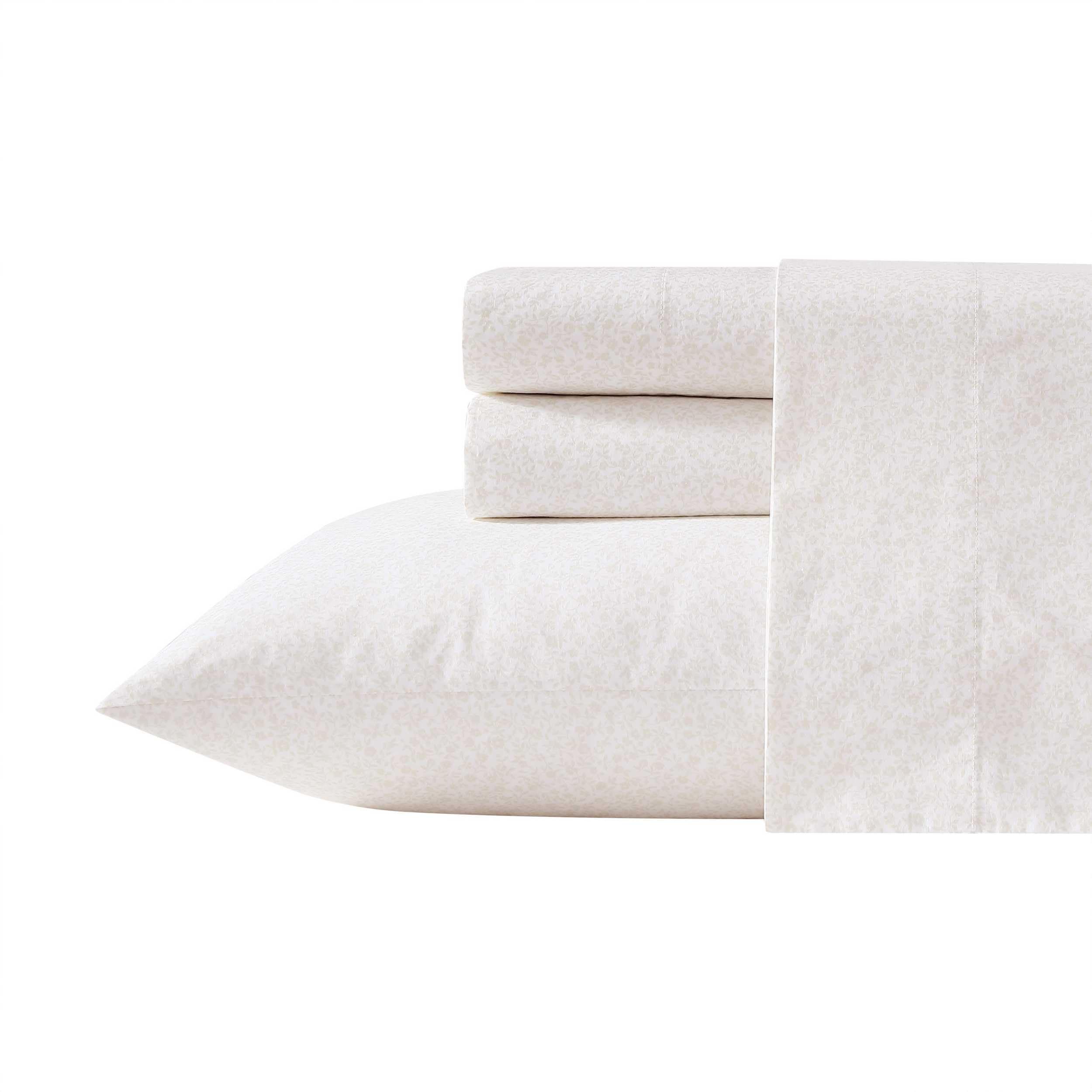 Laura Ashley - King Sheet Set, Crisp & Cool Cotton Percale Bed Sheets, Deep Pockets, Bedding with Matching Fitted Sheet & Pillowcases (Chelsie Vine Yellow) Image