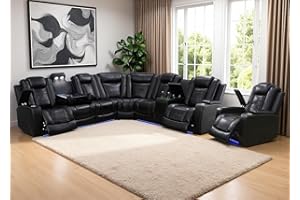 Anthato Power Recliner Sectional Sofa Set, Living Room Furniture Sets, L-Shape Recliner Sofa Set,Breathing Leather Reclining Couch with Coffee Table/Storage for Living Room (Sectional+Chair,Black pro)