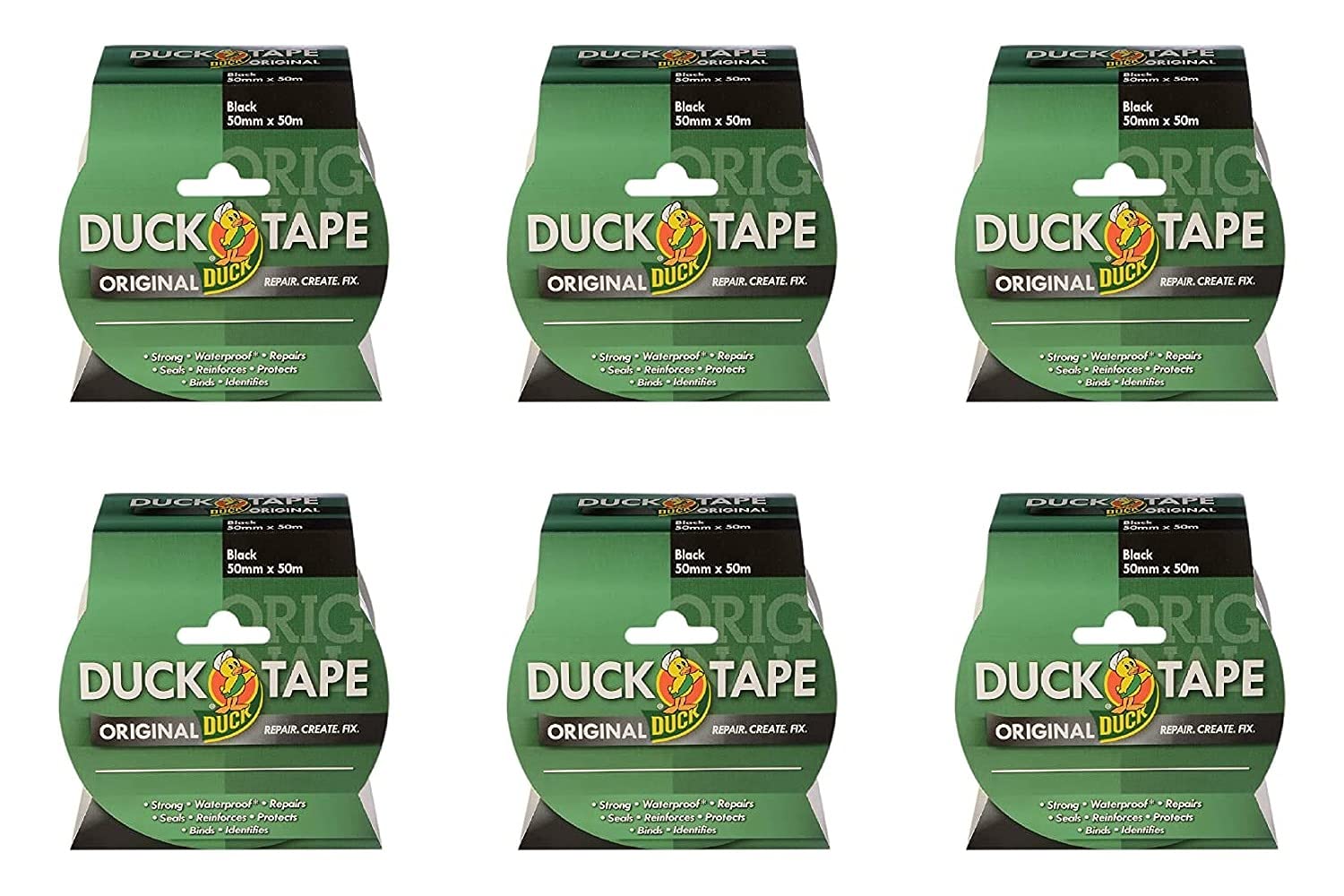 Duck Tape 211116.6 Original Silver, 50mm x 50m, Pack of 6, Black