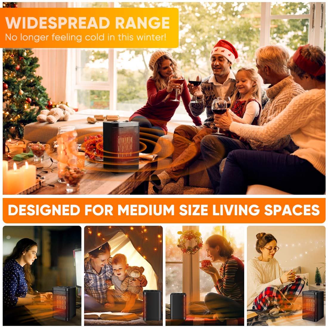 Space Heater Indoor Electric Heater - Portable Ceramic Personal Quiet Small Heater For Office, Home, Bedroom, Kids Room with Thermostat Tip-over & Overheat Auto-Off