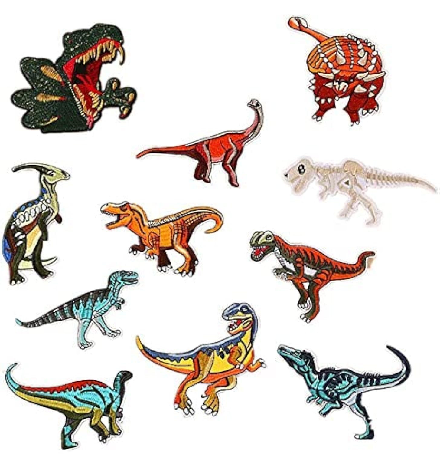 Assorted 11pcs Large Dinosaur Iron On Patches Sew On Embroidered Appliques DIY Motif for Clothing Decoration