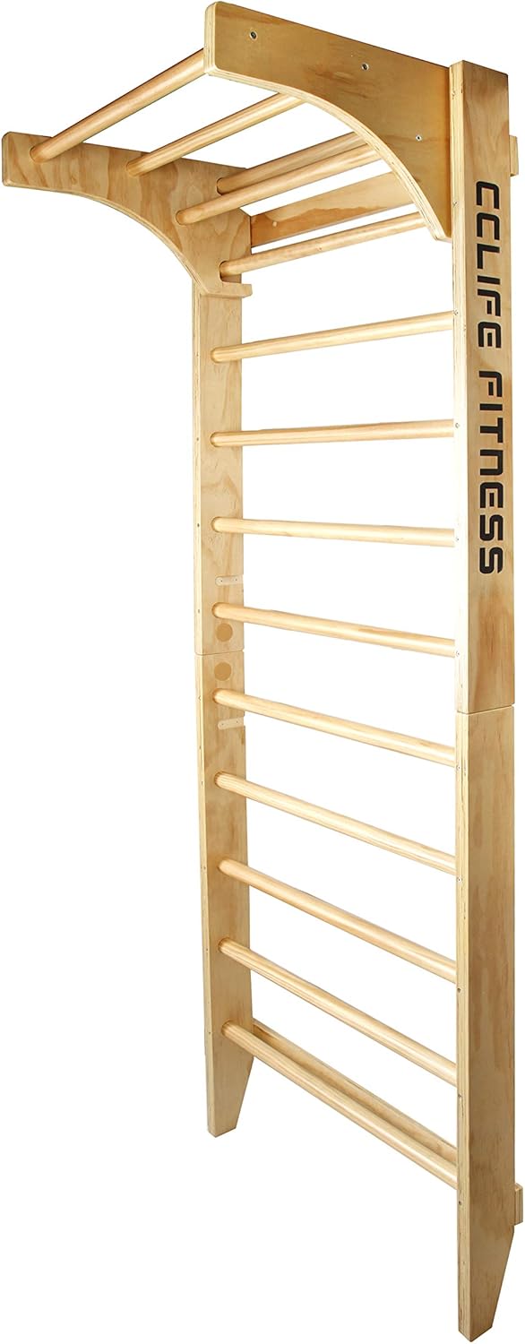 CCLIFE Sprossenwand Kletterwand Turnwand höhenverstellbare Klimmzugstange Klettergerüst Holz Kinder Indoor Erwachsener, Farbe:Mit Klimmzugstange