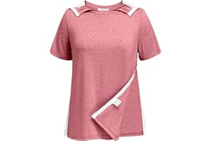 Deyeek Post Shoulder Surgery Shirts for Women Tear Away Side Snap Chemo Port Shirts Short Sleeve Adaptive Clothing
