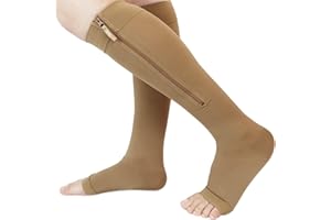 Ailaka Zipper 20-30 mmHg Compression Socks for Women & Men, Knee High Open Toe