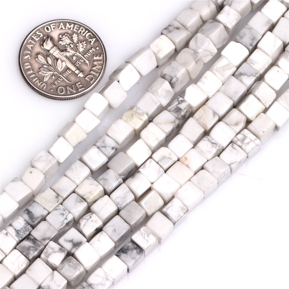 4mm White Cube Natural Howlite Stone Beads for Jewellery Making Strand 15"