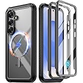Poetic Guardian MagPro Case for Galaxy S25 5G 6.2" (2025), [20FT Mil-Grade Drop Tested] Built-in Screen Protector [Work with Fingerprint ID] Full Body Shockproof Rugged Clear Case, Black/Clear