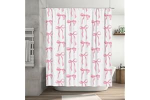 Haukea Cute Shower Curtain Pink Bow Fabric Shower Curtains for Bathroom Modern Aesthetic Cloth Shower Curtain Set with Hooks 72x72 Inch, Pink Bow