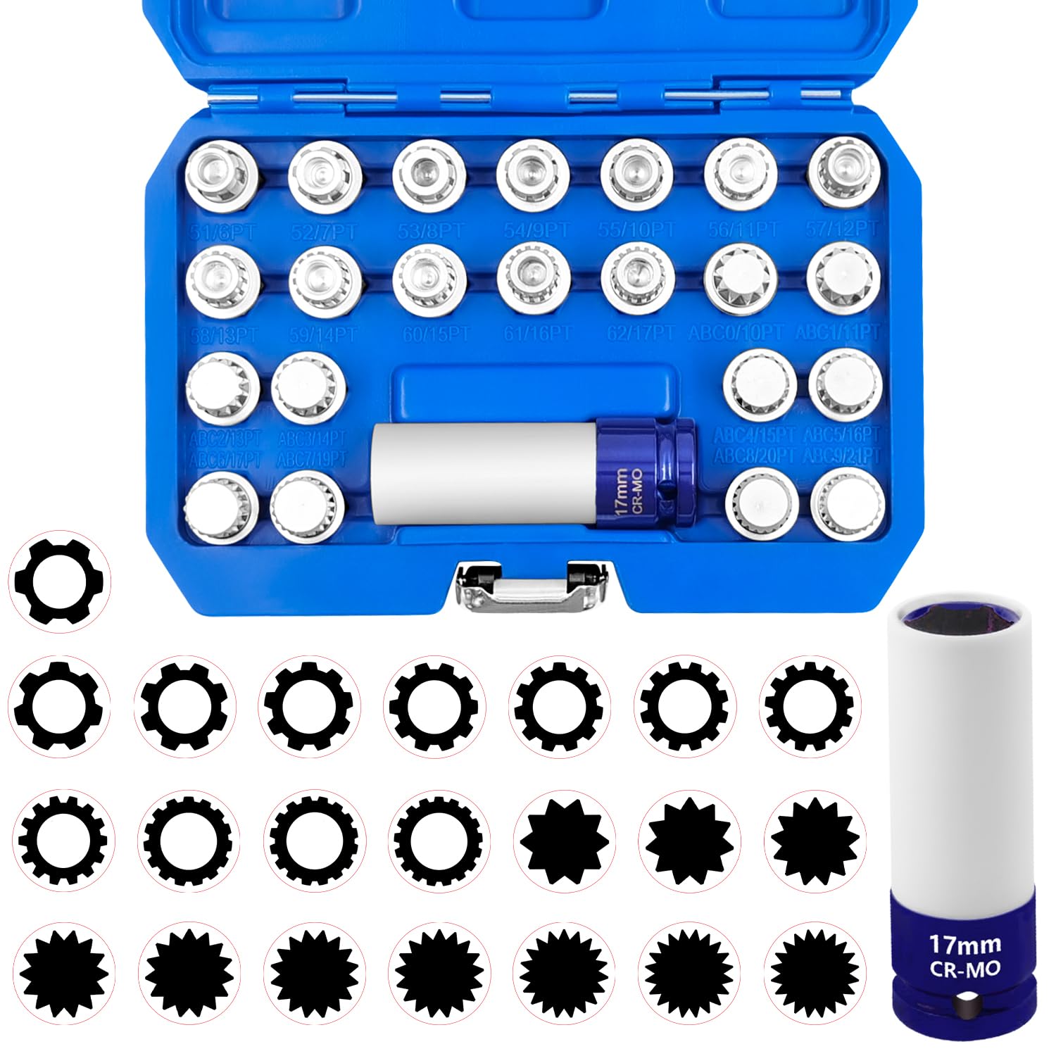 Photo 1 of JEUCLEL 23PCS Wheel Lock Nut Key Kit - Compatible with VW, Audi, VAG - Anti-Theft Lug Nut Removal Tool