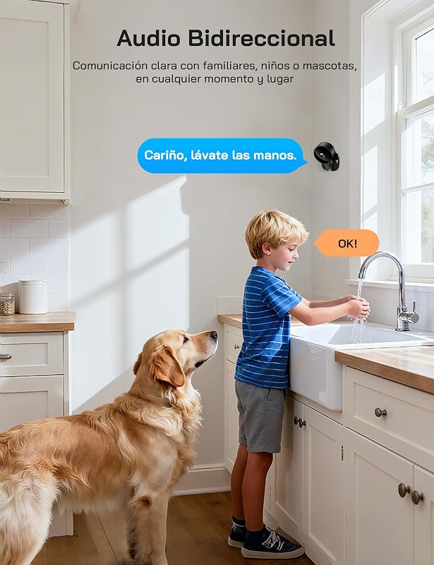 Câmara de vigilância WiFi interior 1080P, câmara de segurança interior com visão noturna, deteção de movimento, áudio bidirecional, compatível com Alexa e Google Home, WiFi apenas 2.4 GHz