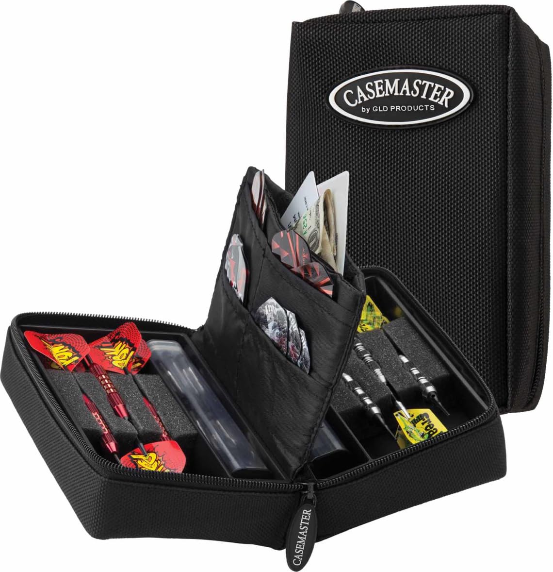 Casemaster Dart Case for Steel and Soft Tip Darts, Holds 6 Darts, Numerous Accessories via Generous Storage Pockets, Tubes and Boxes
