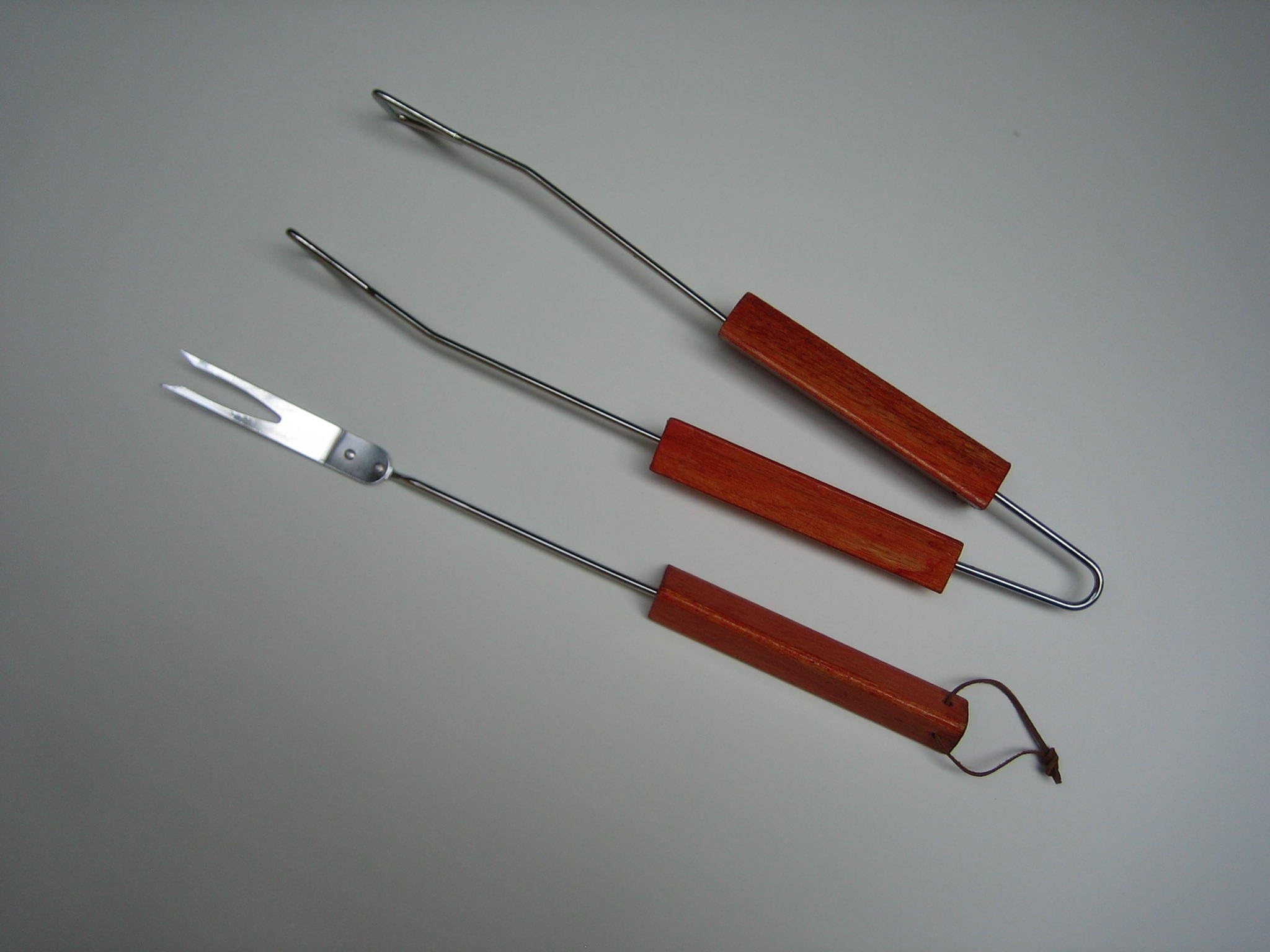 Barbecue BBQ Tool Fork & Tongs Set - Wooden Handle