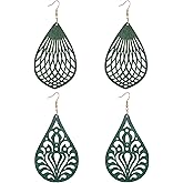 Wovanoo Wood Earrings for Women Natural Wooden Waterdrop Drop Dangle Earring