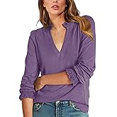 Dailiup Women's Long Sleeve Shirts Fall Casual Lace V Neck Tops Bussiness Dressy Tops Blouses Outfit Clothes