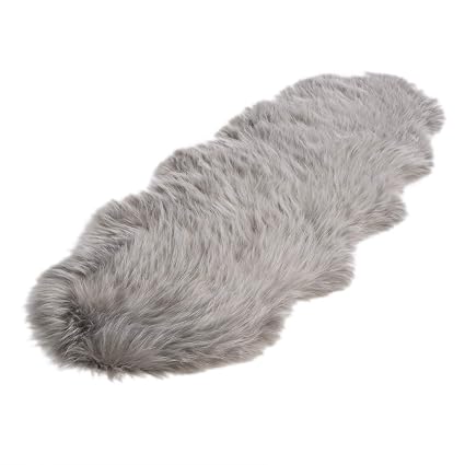 Woltu Tp3533wsg Tapis En Peau De Mouton Fausse Fourrure Dos En Suède Longue Coussin De Fourrure 60x180cmblanc Gris