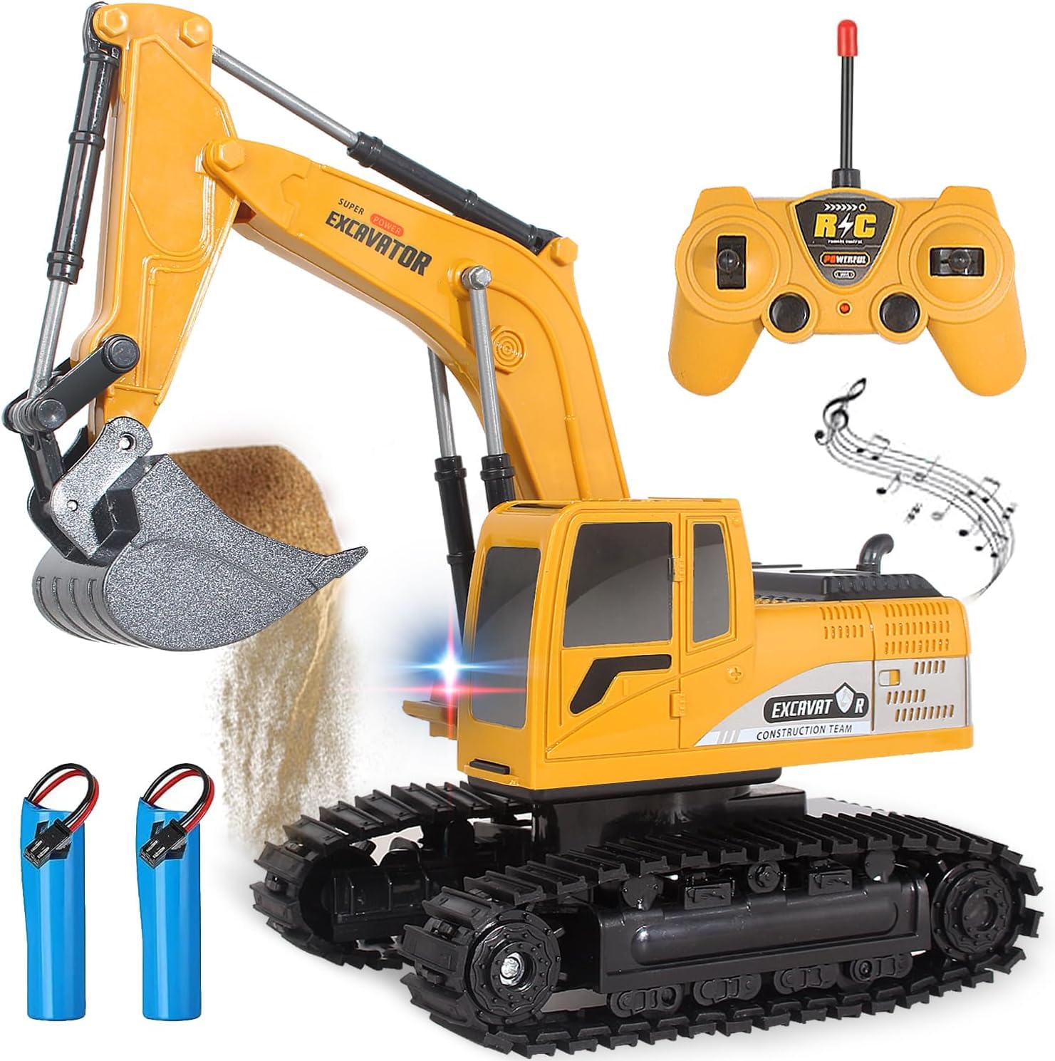 Jiakora Remote Control Excavator Toys for Boys, RC Excavator Toy for Boys 6 7 8 9+Year Old Kids Christmas Birthday Gift，RC Digger Truck Construction Vehicles with Metal Shovel & Light