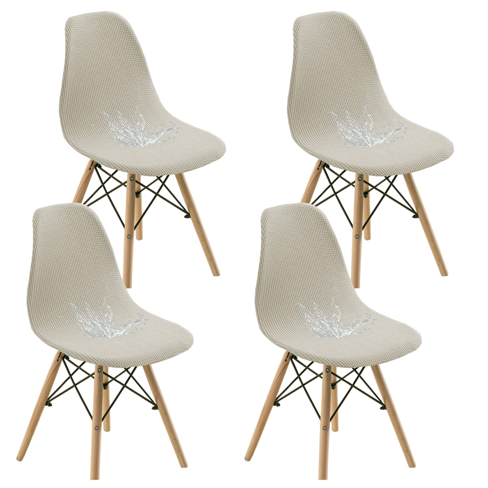 Bestenrose Waterproof Shell Dining Chair Cover Jacquard Elastic Armless Chair Cover Kitchen Banquet Detachable Washable Seat Cover (set of 4, light beige)
