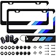 omlkibo Tri-Color 3 Color Aluminum License Plate Frame Cover Holder Compatible with Toyota Vehicle Truck Trailer SUV. (White Blue-01)