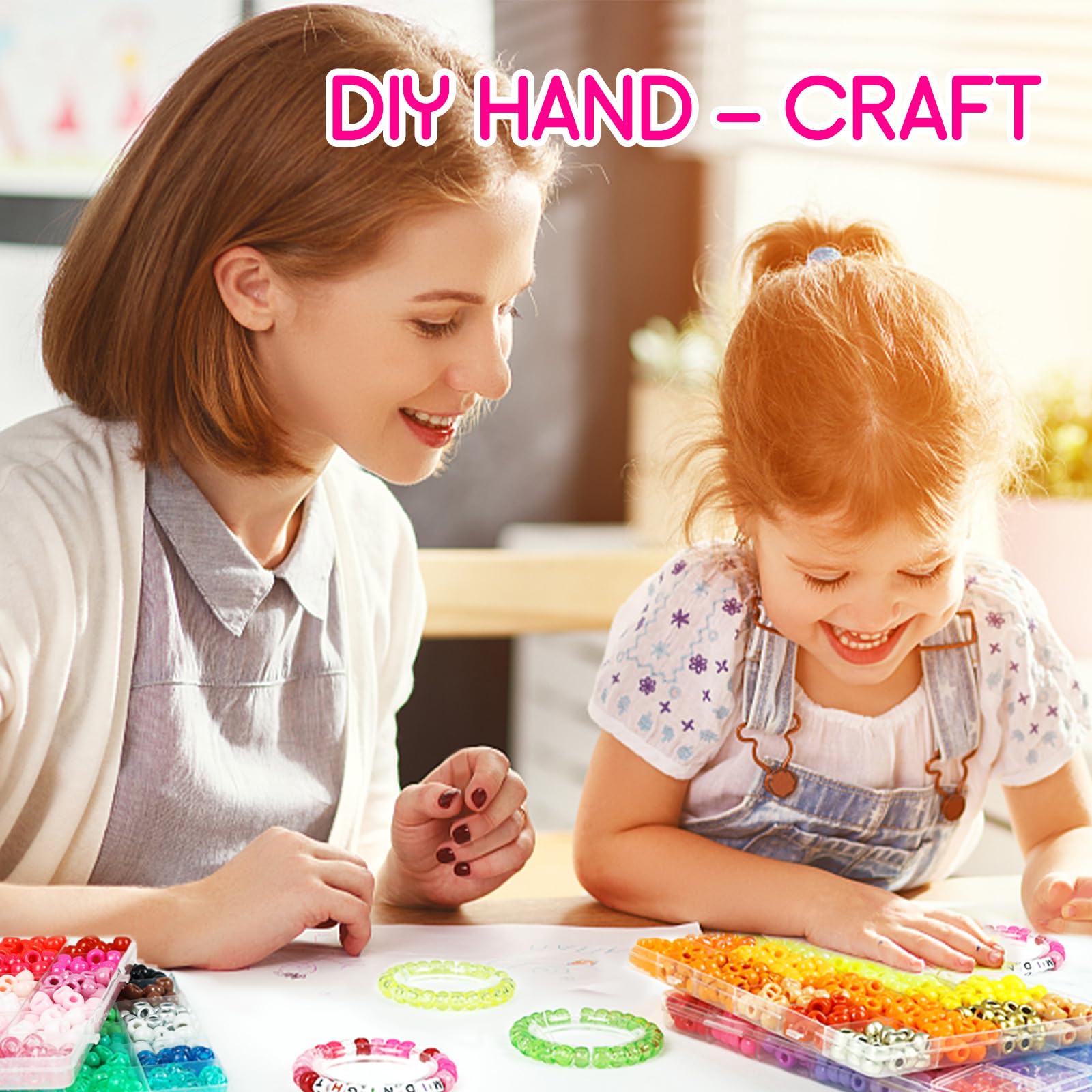 Redtwo 96 Colors Pony Beads for Bracelet Making Kit, Rainbow Kandi Beads Bulk Hair Beads Friendship Bracelet Kit, Craft Gifts Set for Girls