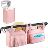 Double Stroller Caddy Compatible with Bob Duallie,Baby Jogger City Mini Gt2 and Zoe Twin V2,Double Stroller Parent Console with Cooler Bag and Cup Holder,Pink