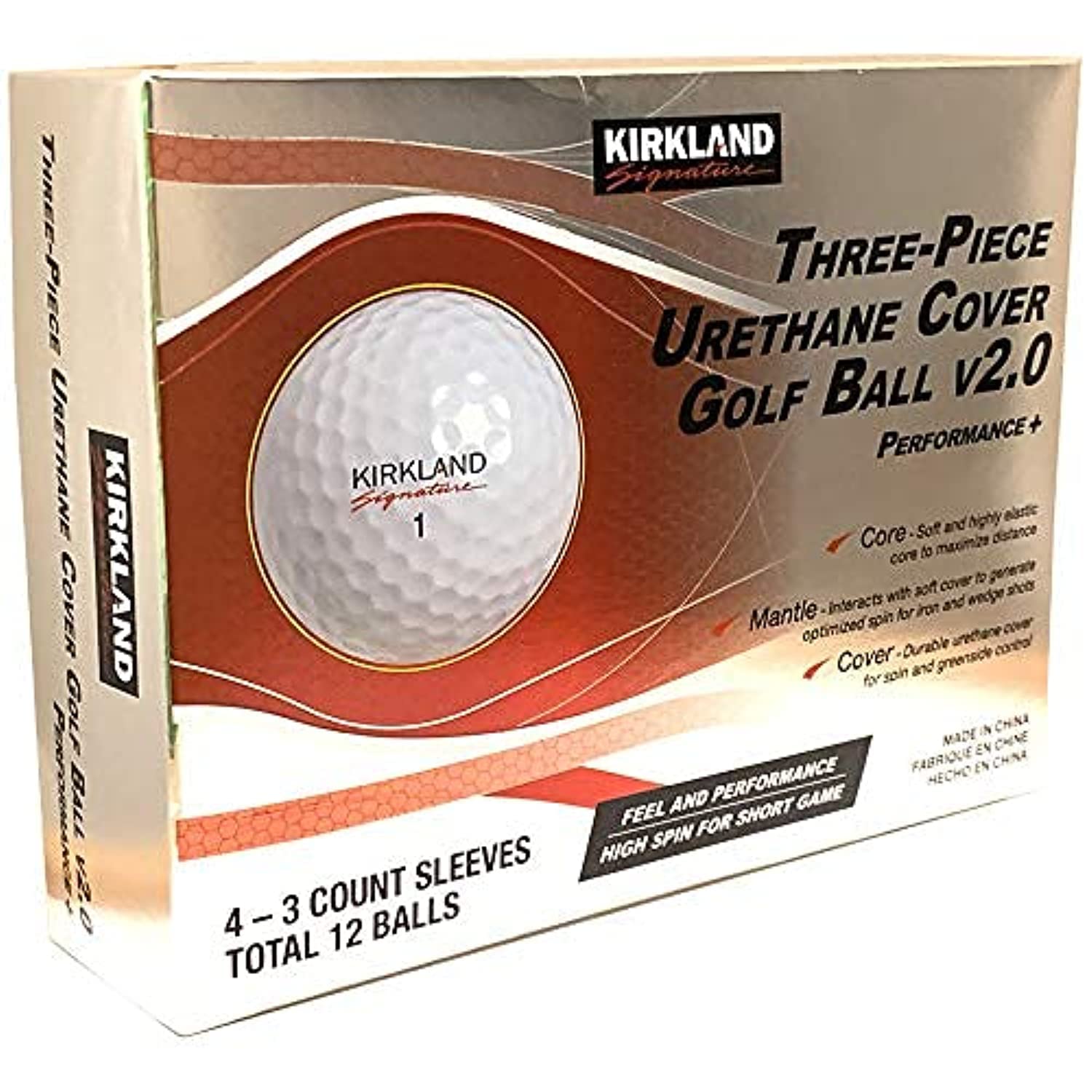 Kirkland Signature Three-Piece Urethane Cover Golf Ball v2.0, 1 Dozen, 12 Count