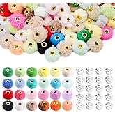 LECEHIVO 480 Pcs Fluffy Faux Fur Pom Poms Beads Soft Mixed Color DIY Fuzzy Puff Beads Jewelry Craft Accessories for Keychain Pens Handicrafts