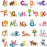 DECOWALL Animal Alphabet ABC Wall Stickers Decals (DS4-8002) | Peel and stick removable decor with A to Z letters, animal illustrations and flexible arrangement for a personalized display