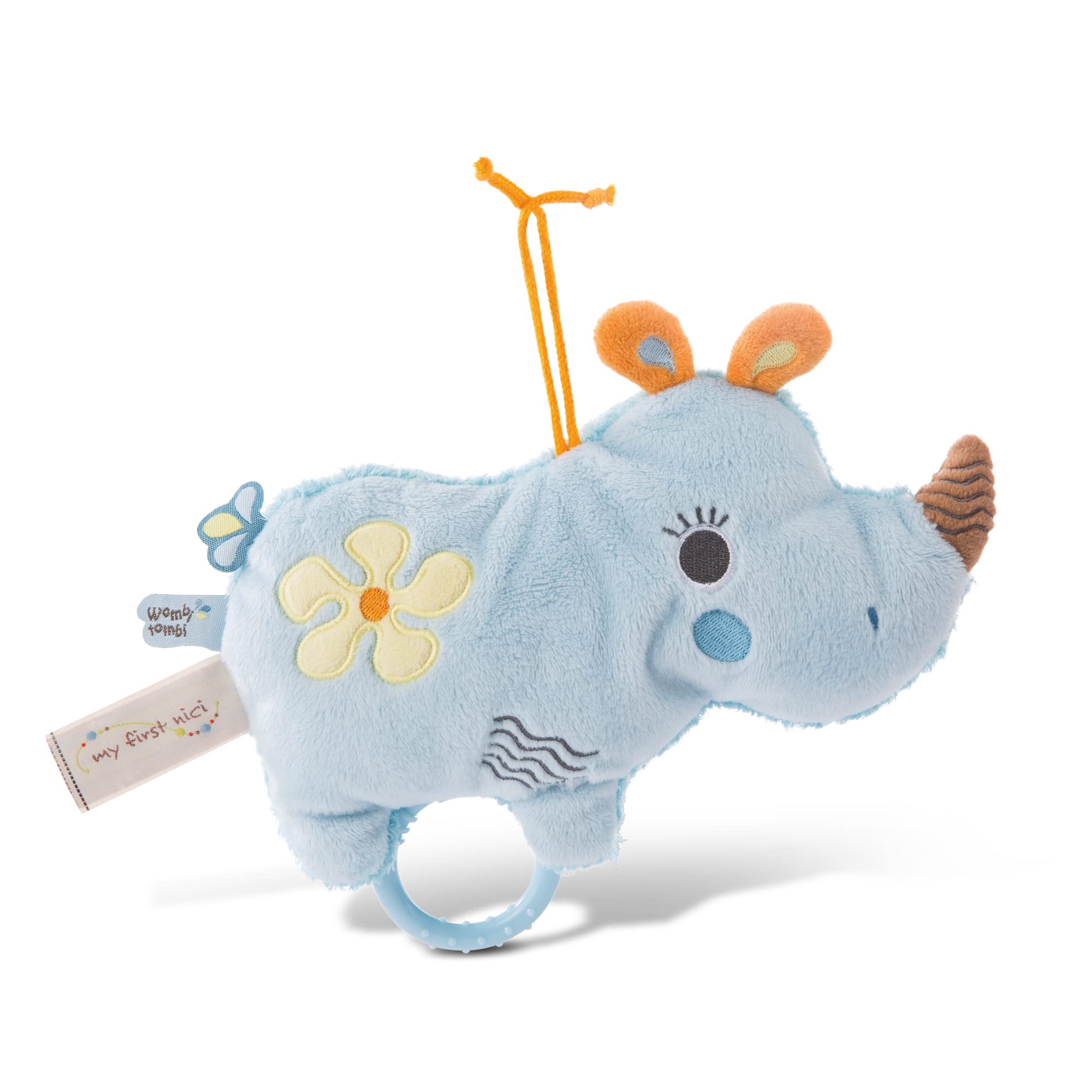 NICI 2D wind-up toy Rhino Manuffi 20cm from 0+ months, boys & girls – Baby music box – Sleeping aid for babies and infants – Use in bed, pram, cradle – Mozart’s lullaby, Blue