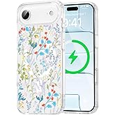 QLTYPRI Magnetic for iPhone Air Case Compatible with Magsafe, Cute Floral Flower Aesthetic Phone Case Slim Clear Anti-Yellowing Shockproof Phone Cover for Girls Women - Colorful Floratopia