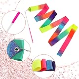 Abeillo 2pcs Rhythmic Dance Ribbons 2M Rainbow Silk Gymnastics Wand view 3