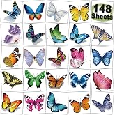 CHARLENT 148 Individual Sheets Butterfly Temporary Tattoos for Girls Women | 3D Realistic Butterfly Tattoos for Kids Butterfly Birthday Party Favors Goodie Bag Fillers,Classroom Rewards