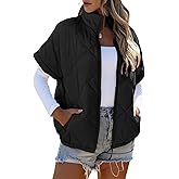 SHEWIN Quilted Jackets For Women 2025 Casual Lightweight Short Sleeve Zip Up Warm Vests