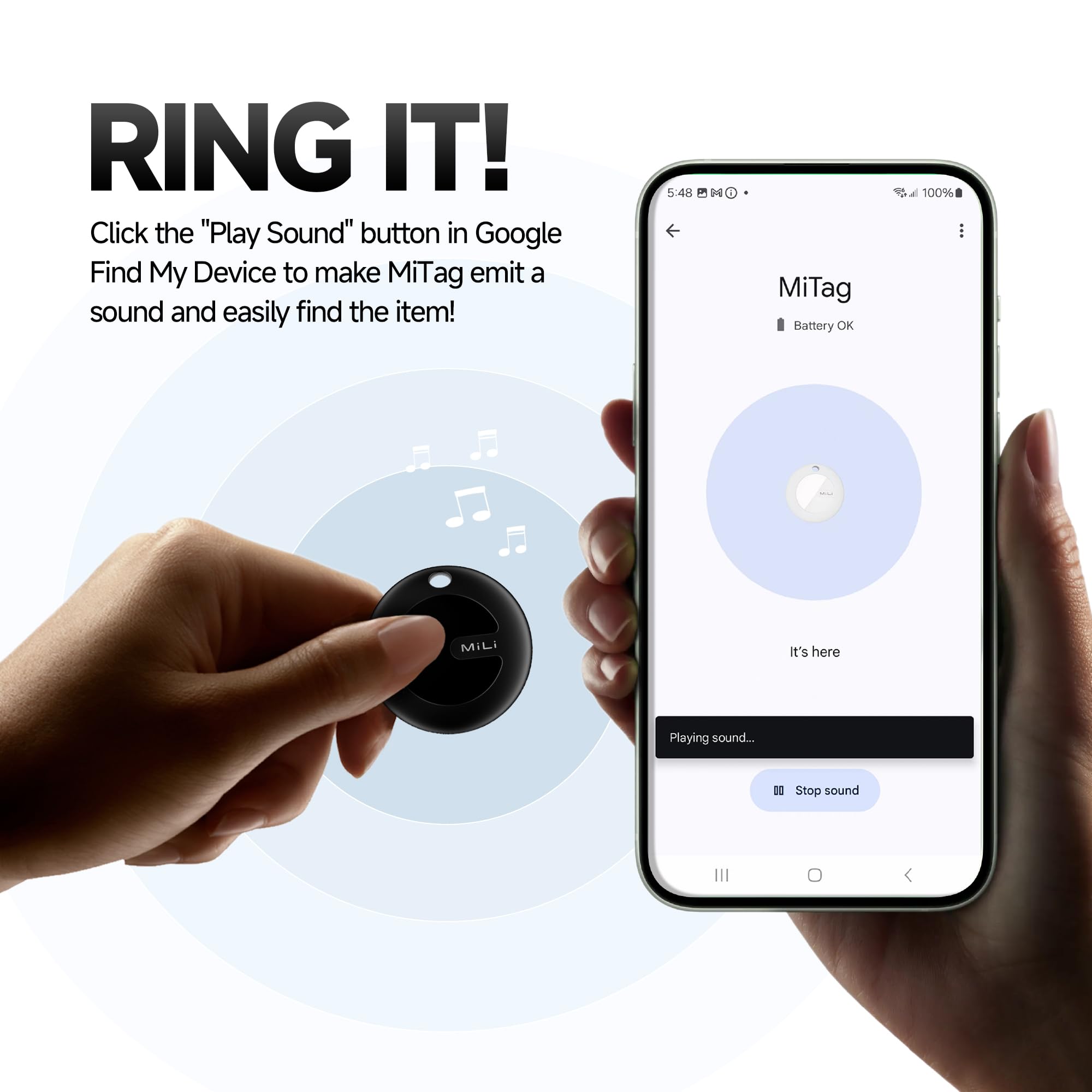 MiLi MiTag Bluetooth Tracker for Android, Google Certified Key Finder/Luggage Tracker/Item Locator, Smart Tracking Tag for Google Find My Device (Find Hub) App, 4 Pack