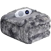 Westinghouse Electric Heated Throw Blanket, Faux Fur with 6 Heating Levels & Auto Off, Soft Cozy Sherpa Washable Blanket (50" x 60", Grey)