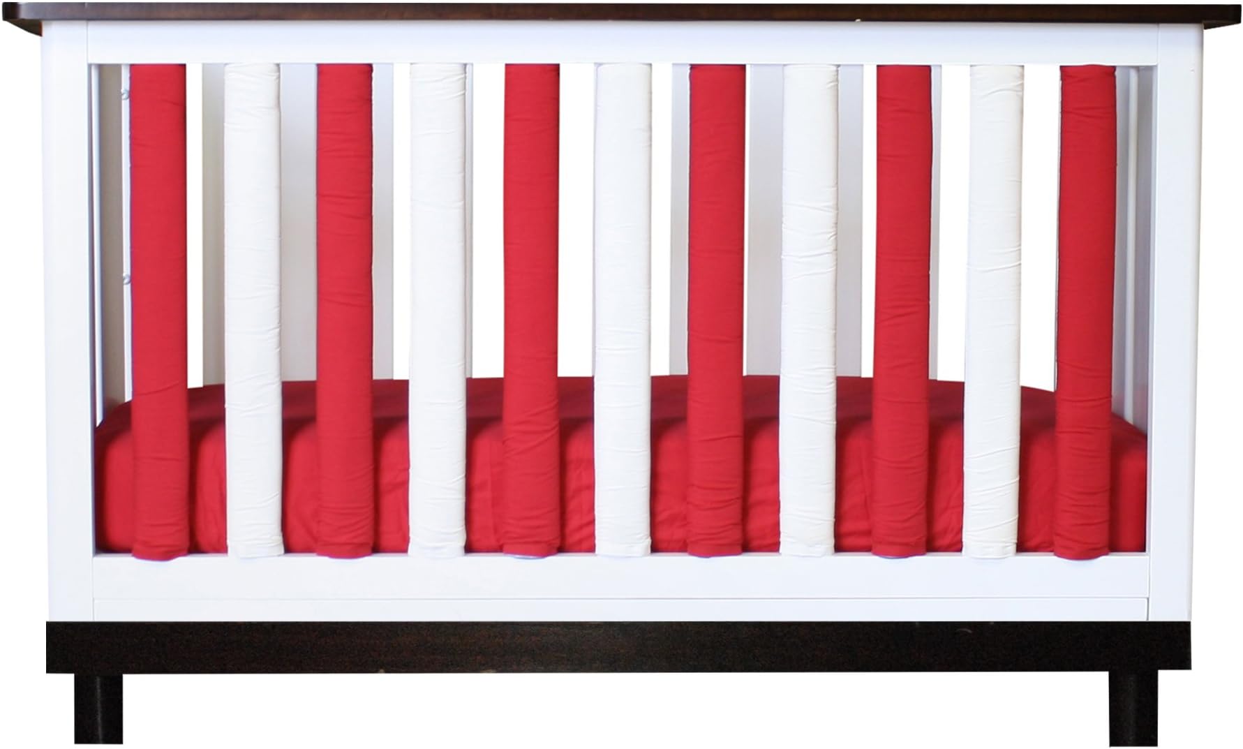Doctor-approved, Safe Vertical Crib Liners in Red & White Reversible Cotton 38 Pack
