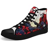 coolcustomize Mens High Top Sneakers Lace-Up Gothic Designed Casual Steet Canvas Shoes for Women Red and Black Skull Shoes
